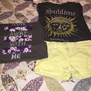 2 T-shirts and one pair of shorts